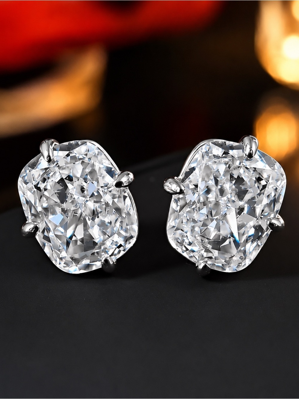 Stunning Radiant Cut Lab-Created Diamond Stud Earrings | Cushion Cut NWT - Picture 6 of 8